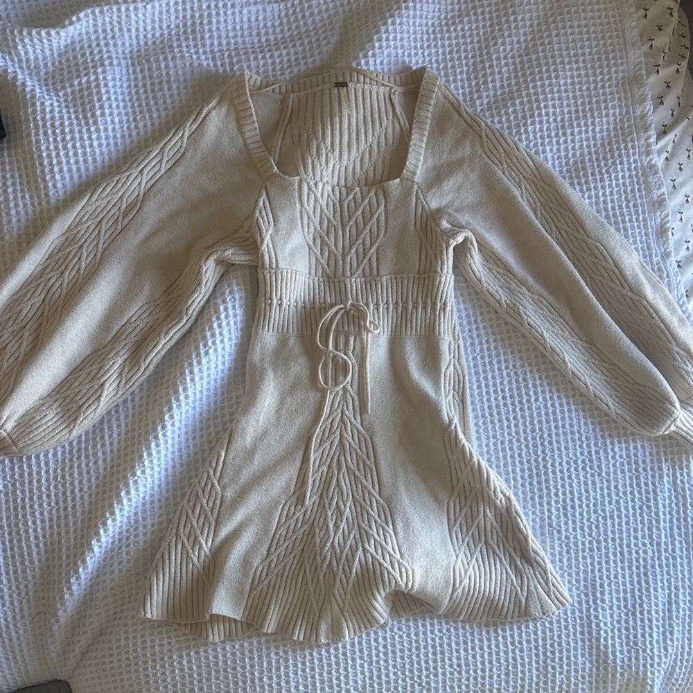 Free People Cream Sweater Knit Dress size XS balloon sleeves